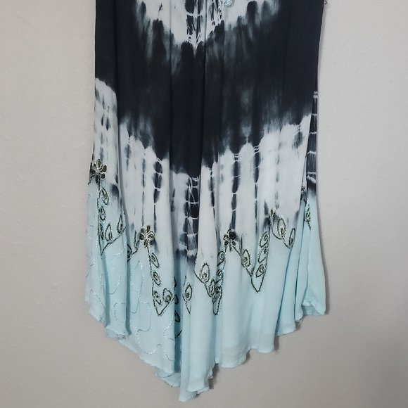 Y2K Tie Dye Midi Maxi Dress One Size Blue Lace Up Fairy Goth Grunge Hippie Boho - Picture 3 of 15